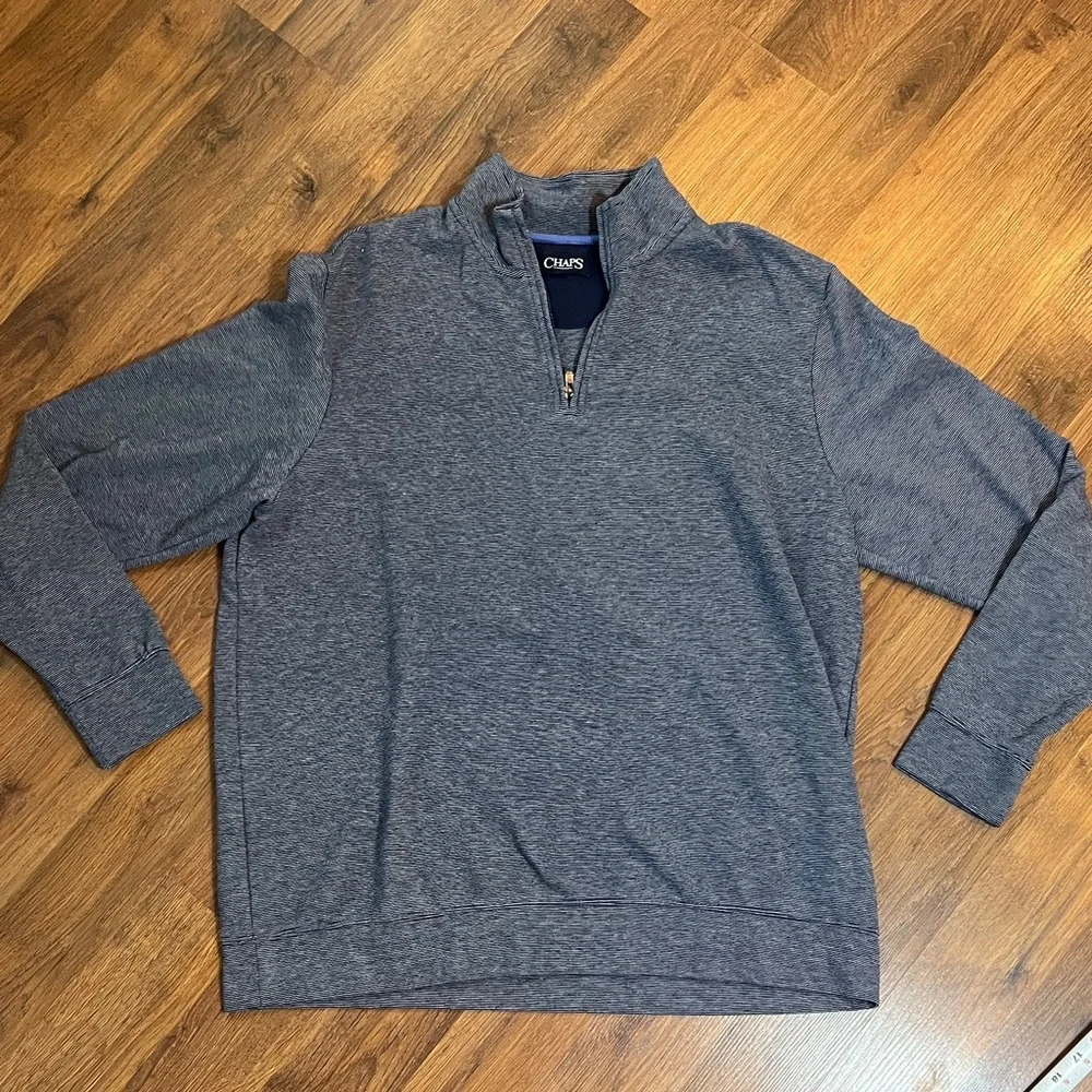 XXL - Chaps Men's Quarter Zip-Up Navy and White Sweater